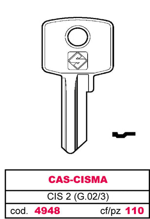 Silca Chiave Asc Cis 2 (G.Vac 3) Cas-Cisma 20.00 Pz