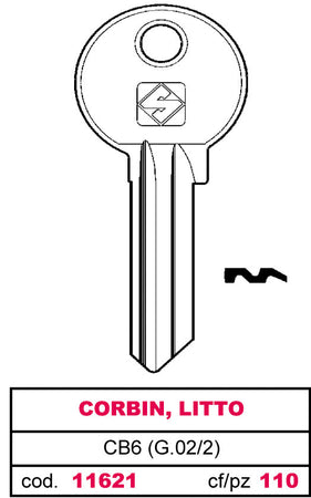 Silca Chiave Ottone Cb6 (G.Vac 2) Corbin, Litto 50.00 Pz