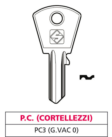 Silca Chiave Ottone Pc3 (G. Vac 0) P.C. (Cortellezzi) 20.00 Pz