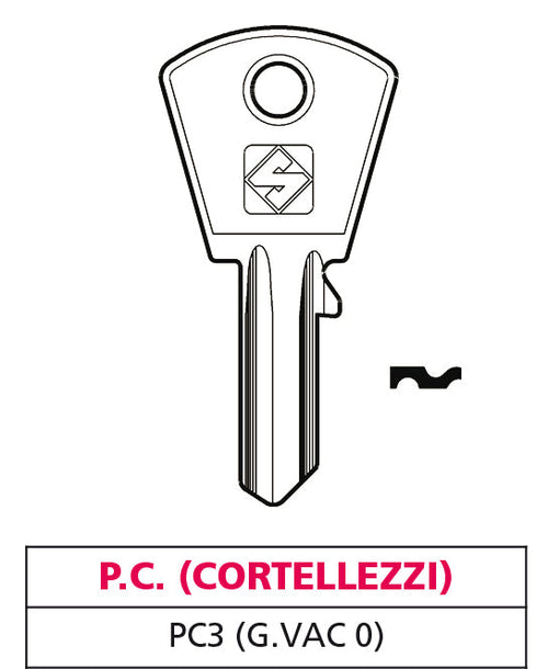 Silca Chiave Ottone Pc3 (G. Vac 0) P.C. (Cortellezzi) 20.00 Pz