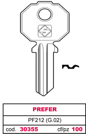 Silca Chiave Ottone Pf212 (G.Vac 0) Prefer 20.00 Pz