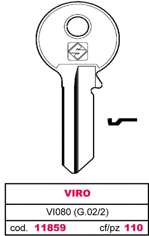 Silca Chiave Ottone Vi080 (G.Vac 2) Viro 100.00 Pz