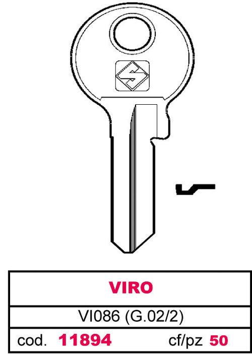 Silca Chiave Ottone Vi086 (G.Vac 2) Viro 50.00 Pz