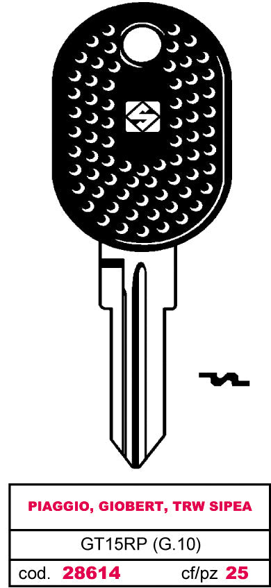 Silca Chiave Per Auto Asc Gt15Rp (G.Vak 0) Piaggio, Giobert, Trw Sipea 5.00 Pz