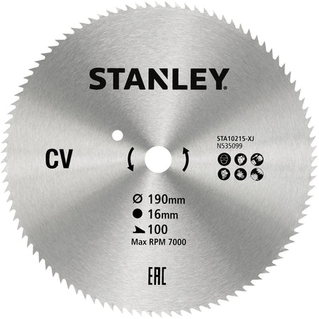 Stanley Lama Cromata X10215-Xj Per Sega Circolare Ø Mm. 190 - 100 Denti
