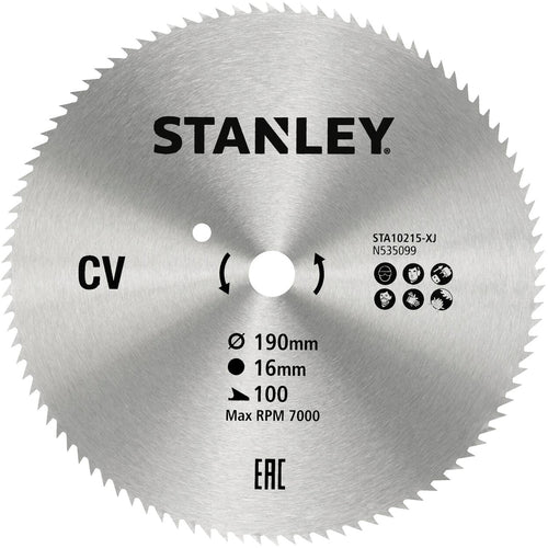Stanley Lama Cromata X10215-Xj Per Sega Circolare Ø Mm. 190 - 100 Denti