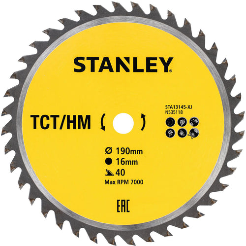 Stanley Lama Tct Sta13145-Xj Per Sega Circolare Ø Mm. 190 - 40 Denti