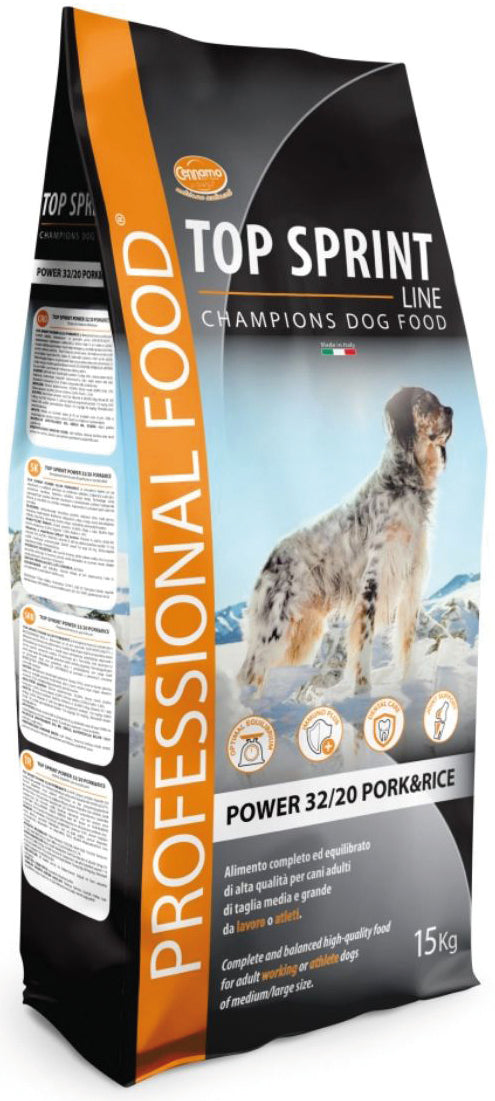 Top Sprint Crocchette Per Cani Da Lavoro/Atleti ?Power 32/20 Pork&Rice Prot./Grassi 32-20% - Kg. 15