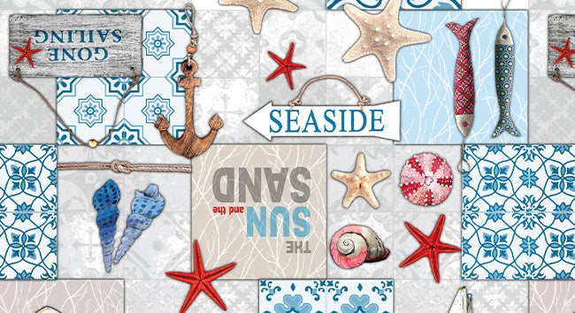 Tovagliato In Pvc Fantastik Marina Mare 1038-1 Rotolo Cm.140 (H) X 20 Mt (L)