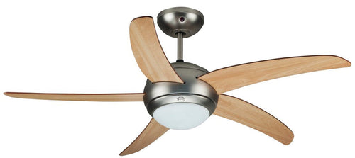 Ventilatore Da Soffitto Con 5 Pale In Legno Con Luce E Telecomando 60 W Ø Cm. 132