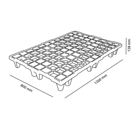 Pallet In Plastica (Ppr), Bancale Mis. 800 L X 1200 P X 138 H Mm, Piano Forato, Portata Statica 1600 Kg, Portata Dinamica 900 Kg