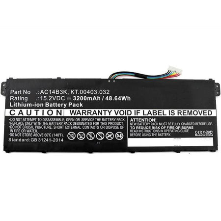 CoreParts MBXAC-BA0043 ricambio per laptop Batteria (Laptop Battery for Acer - 48.64Wh Li-ion 15.2V 3200mAh - Black 49Wh Li-ion 15.2V 3200mAh Black, Aspire ES15, Aspire ES1-572, Aspire - Warranty: 12