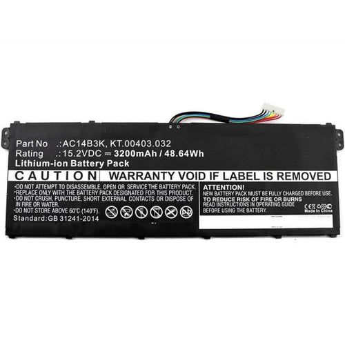 CoreParts MBXAC-BA0043 ricambio per laptop Batteria (Laptop Battery for Acer - 48.64Wh Li-ion 15.2V 3200mAh - Black 49Wh Li-ion 15.2V 3200mAh Black, Aspire ES15, Aspire ES1-572, Aspire - Warranty: 12