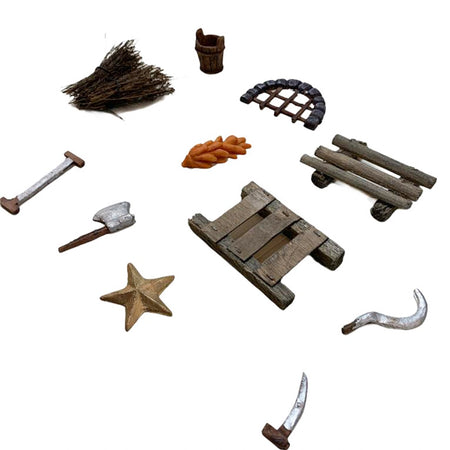 Set 11 pezzi accessori da lavoro per case e grotte del tuo presepe