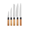 Confezione 5pz Coltelli Cucina Doppia Lama Manico in Legno Bambù Naturale