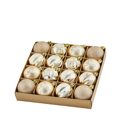 Palline per albero di natale in plastica color Champagne pendagli misti decorati