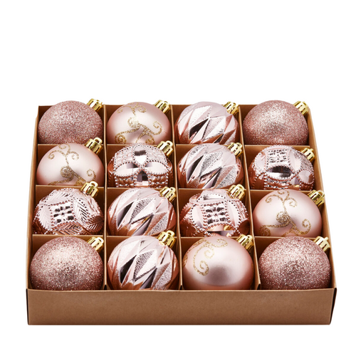 Palline per albero di Natale, colore Rosa decorazioni miste, in PVC