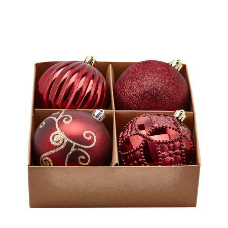 Palline per albero di Natale, colore Granato, decorazioni miste, in PVC