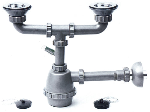 Sifone In Plastica A 2 Vie Con Pilette E Attacco Lavatrice Mis. 1.1/4