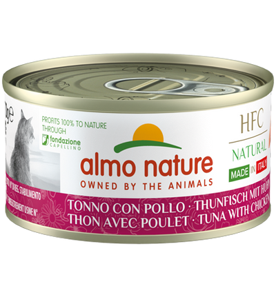 Almo Nature Scatoletta HFC Natural Made in Italy gusto Tonno e Pollo per Gatti Adulti