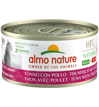 Almo Nature Scatoletta HFC Natural Made in Italy gusto Tonno e Pollo per Gatti Adulti