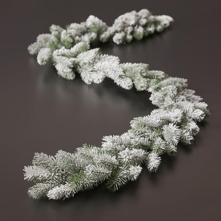 Festone con punte innevate di Pino ghirlanda decorativa color verde e bianco da 183 cm
