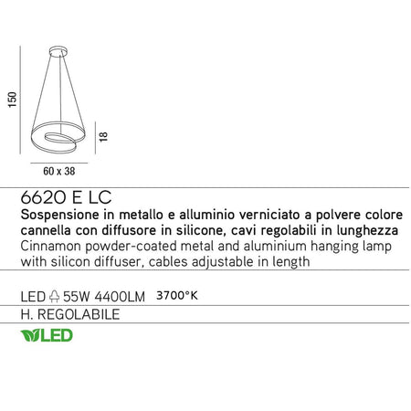 Lampadario classico Perenz RITMO 6620 E LC LED sospensione cannella opaco