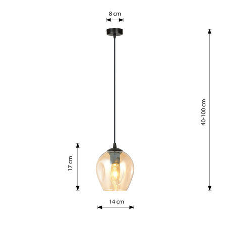 Sospensione 1 Luce Istar In Acciaio Nero E Vetro Ambra
