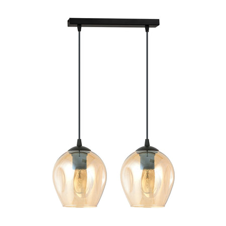 Lampadario 2 Luci Istar In Acciaio Nero E Vetro Ambra