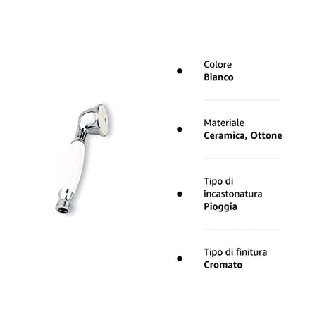 Doccetta Bianca In Ottone E Ceramica Stile Retrò Finitura Cromo Anticalcare Violetta Dc 5000 Sphera