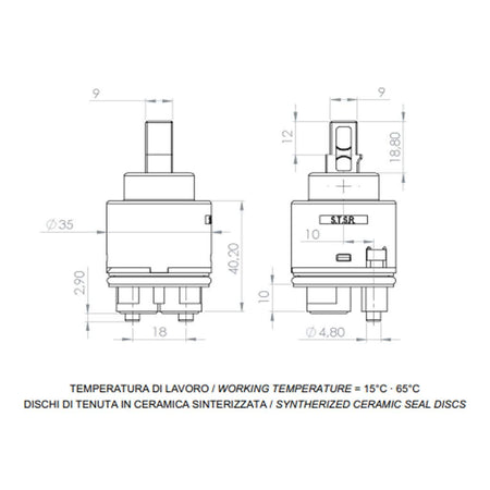 Cartuccia Di Ricambio Dischi Ceramici 35 Mm A820 Daniel Rubinetterie