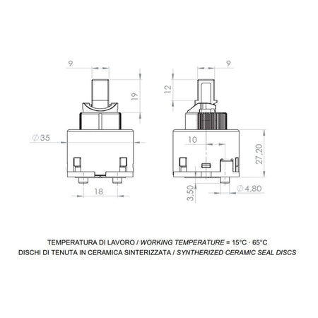 Cartuccia Di Ricambio Dischi Ceramici 35 Mm A825 Daniel Rubinetterie