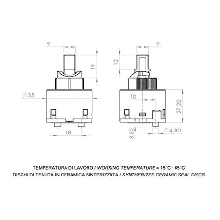 Cartuccia Di Ricambio Dischi Ceramici 35 Mm A825 Daniel Rubinetterie