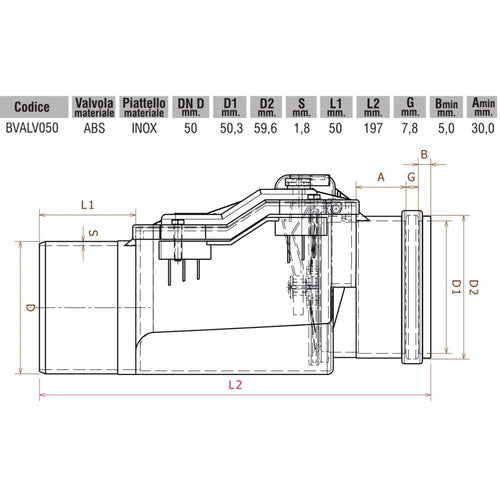 Valvola Antireflusso Dm 50 In Abs E Inox Bvalv050 Bampi