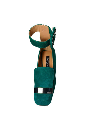 sergio rossi Scarpe Donna Sergio Rossi Fibbia fasciata con borchie-pelle scamosciata verde-placchetta argento da donna
