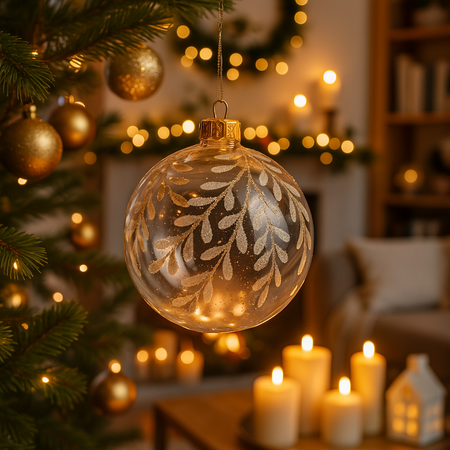 Palline per albero di Natale in vetro decorate con rami glitter Ø 10 cm
