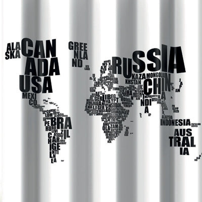 Tenda Per Doccia 2 Lati In Tessuto Cm.180X200 Mondo Bianco Nero- Dh- Pezzi 1