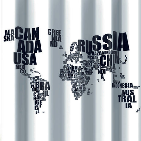 Tenda Per Doccia 2 Lati In Tessuto Cm.180X200 Mondo Bianco Nero- Dh- Pezzi 1