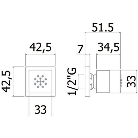 Soffione Per Getti Laterali Quadro Con Rosone- 33 X 33 Mm- Paffo- Pezzi 1