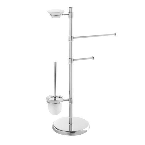 Piantana Portatutto Cromo Con Portasapone, Portarotolo, Portasciugamani E Portascopino In Vetro Satinato Feridras