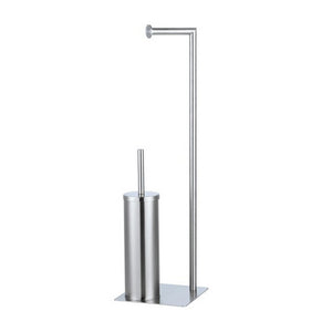 Piantana Portascopino Con Portarotolo Base Rettangolare In Acciaio Satinato L30Xh80,5Xp20 Cm Feridras