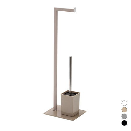 Piantana Portascopino Con Portarotolo Base In Vetro Temperato Tortora L18Xh70,5Xp22 Cm Feridras