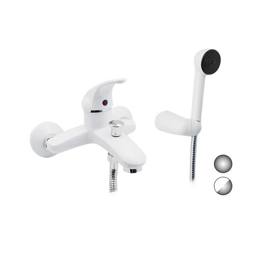 Monocomando Vasca Duplex Con Doccetta Anticalcare Serie Marzia- Bianco Opaco -Cromo- Euror- Pezzi 1