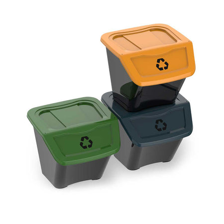 Set 3 Pz Pattumiera Ecobin Per Raccolta Differenziata- Lt. 30X3 39X39 Cm X H.33 Cm- Gryn- Pezzi 1