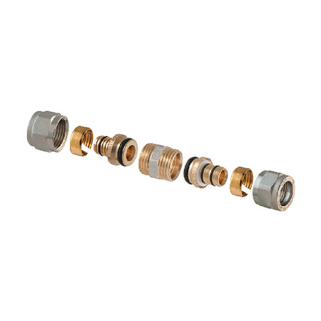 Raccordo Diritto Doppio A Compressione P/Multistrato 2 Pz Assemblato- 1/2-16(2,00) X 1/2 -16(2,00)- Tdmb- Pezzi 1