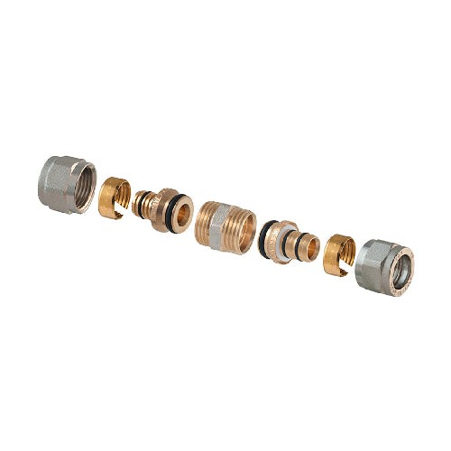 Raccordo Diritto Doppio A Compressione P/Multistrato 2 Pz Assemblato- 1/2-16(2,00) X 1/2 -16(2,00)- Tdmb- Pezzi 1