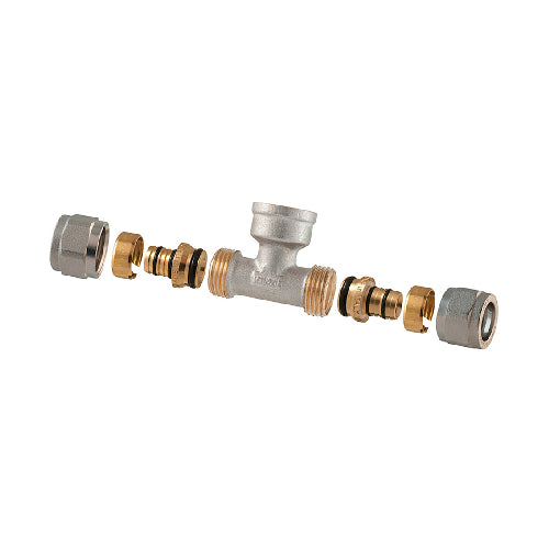 Raccordo Tee Femmina A Compressione Per Multistrato 2Pz Assemblato- 1/2-16 X 1/2 X 1/2-16- Tdmb- Pezzi 1