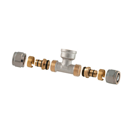 Raccordo Tee Femmina A Compressione Per Multistrato 2Pz Assemblato- 1-26 X 1 X 1-26- Tdmb- Pezzi 1