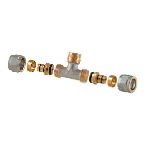 Raccordo Tee Maschio A Compressione Per Multistrato 2Pz Assemblato- 1/2-16 X 1/2 X 1/2-16- Tdmb- Pezzi 1