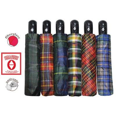 Ombrello Pioggia Mini Scozzese - Pl/Fibra 8 Stecche Automatico Cm 108- 3 Pezzi